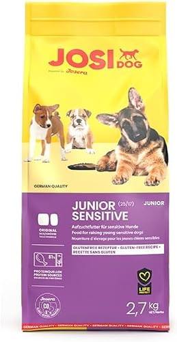 JosiDog Junior Sensitive (3 x 2,7 kg) | Junior | Premium Trockenfutter für wachsende, Sensible Hunde | Welpenfutter ab der 8. Woche | gut verträglich | Powered by JOSERA | Hundefutter | 3er Pack von JosiDog