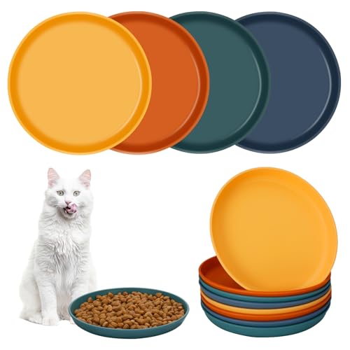 Jostift 8 Stück Katzennapf Flach Katzenteller Plastik Bunt Fressnapf Futternapf Katze Katzenschüssel für Futter und Wasser Katzenfutterschale Cat Plate für Kätzchen und kurzbeinige Katzen von Jostift