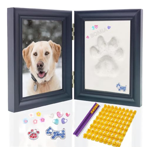 Journdream Pfotenabdruck Set Hund und Katze, DIY Pfotenabdruck Set,3D Holz Bilderrahmen Pfotenabdruck für Hunde oder Katzenbesitzer, Bilderrahmen Andenken Hund und Katze (Black, 9“B x 6”H x 1.34”D) ﻿ von Journdream