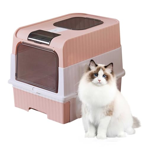 Jowenia Vollständig Geschlossene Katzentoilette mit Deckel, Extra große Katzentoilette Vollkommen geschlossenes Katzenklo mit Schaufel (Pink) von Jowenia