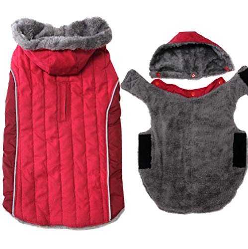 JoyDaog Fleece-Hunde-Kapuzenpullover für große Hunde, superwarme Hundejacke für kalte Winter-Hundemäntel, rot, XXL von JoyDaog