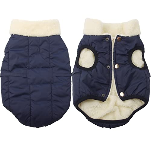 JoyDaog Fleece-gefütterte warme Hundejacke für Welpen, Winter, kaltes Wetter, weich, winddicht, für kleine Hunde, Blau, Größe XS von JoyDaog