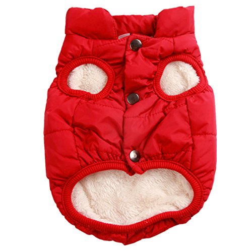 JoyDaog Hundejacke für den Winter und kaltes Wetter, 2-lagiges Fleece, warm, weich, winddicht, für kleine Hunde, Rot, Größe M von JoyDaog