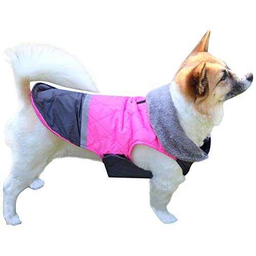 JoyDaog Wendbarer Hundemantel für mittelgroße Hunde mit Fleece-Kragen, wasserdicht, warme Hundejacke für den kalten Winter, Dunkelrosa, Größe L von JoyDaog