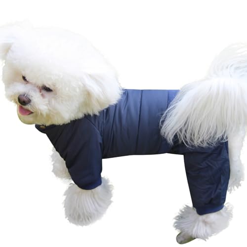 JoyDaog Hundemantel mit Fleece-Futter und abnehmbarer Kapuze und abnehmbaren Hinterbeinen, warme Welpenjacke im Winter (Blau XS) von JoyDaog