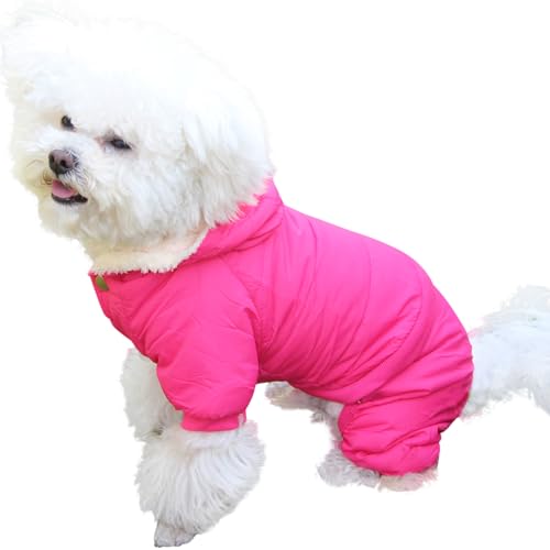 JoyDaog Hundemantel mit Fleece-Futter und abnehmbarer Kapuze und abnehmbaren Hinterbeinen, warme Welpenjacke im Winter (Rosa) von JoyDaog