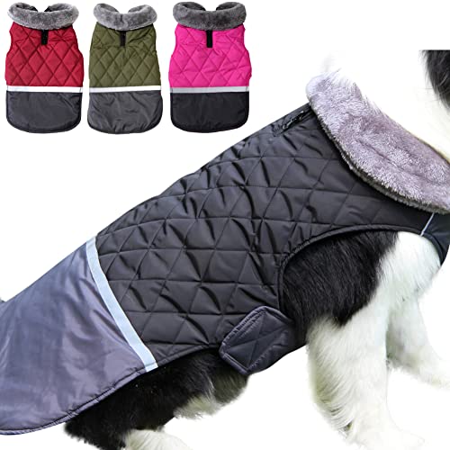 JoyDaog Wendbarer Hundemantel für große Hunde mit Fleece-Kragen, wasserdicht, warme Hundejacke für den kalten Winter, Schwarz, Größe XL von JoyDaog