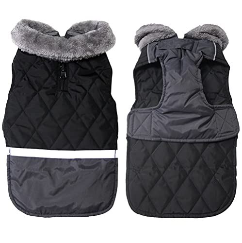 JoyDaog Wendbarer Hundemantel für kleine Hunde mit Fleece-Kragen, wasserdicht, warme Welpenjacke für den kalten Winter, Schwarz, Größe S von JoyDaog