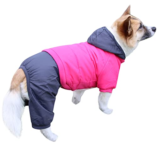 JoyDaog Hundemantel mit Fleece gefüttert mit abnehmbarer Kapuze und abnehmbaren Hinterbeinen, warme Welpenjacke im Winter (Rosa und Grau) S) von JoyDaog