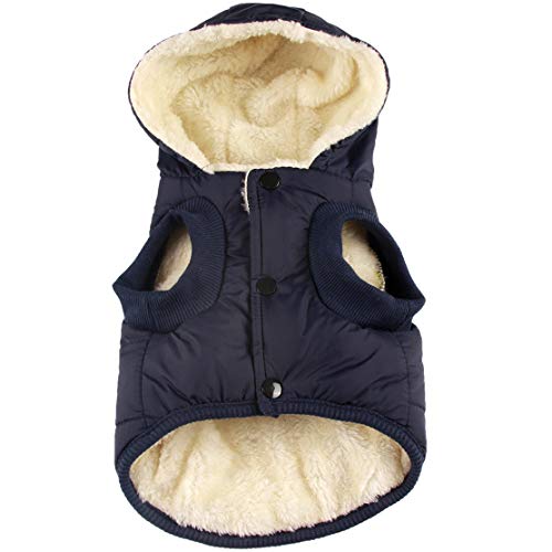 JoyDaog Warmes Fleece Hund Hoodie im Winter, mittlere Hundejacke Hundemäntel mit Kapuze (Blau L) von JoyDaog