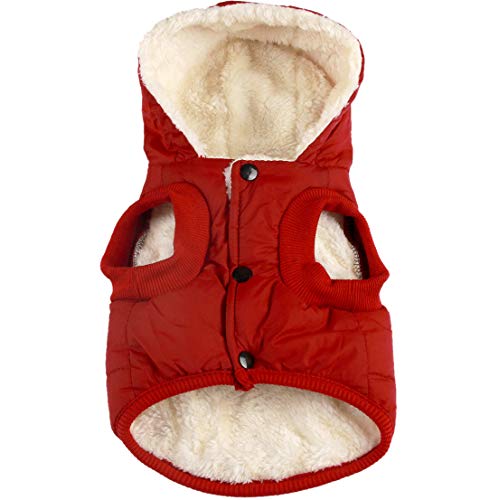 JoyDaog Warmes Fleece Hund Hoodie im Winter, kleine Hundejacke Welpe Mäntel mit Kapuze (Rot S) von JoyDaog