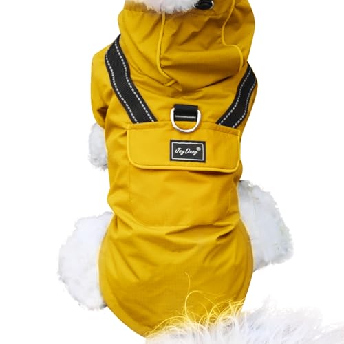 JoyDaog Premium-Hunde-Regenmantel mit Kapuze für extra kleine Hunde, Outdoor-Sport, wasserdichte Hunde-Regenjacke, Welpen-Regenmantel mit Taschen, Gelb, Größe XS von JoyDaog