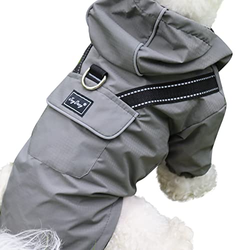 JoyDaog Premium-Hunde-Regenmantel mit Kapuze für extra kleine Hunde, Outdoor-Sport, wasserdichte Hunde-Regenjacke, Welpen-Regenmantel mit Taschen, Grau, Größe XS von JoyDaog