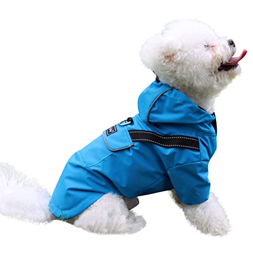 JoyDaog Premium-Hunde-Regenmantel mit Kapuze für kleine Hunde, Outdoor-Sport, wasserdichte Hunde-Regenjacke, Welpen-Regenmantel mit Taschen, Blau, Größe S von JoyDaog