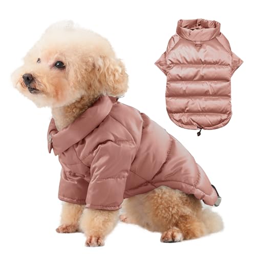 JoyDaog Schwerer Hunde-Puffermantel für extra kalten Winter, dicke, warme, isolierte Welpendaunenjacke für extra kleine Hunde, Orange/Rosa, Größe XS von JoyDaog