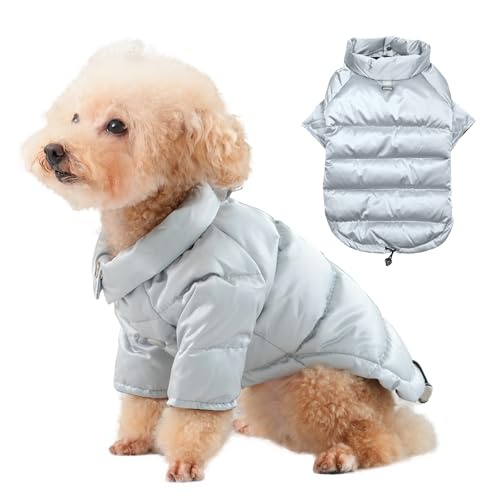 JoyDaog Schwerer Hundemantel für extra kalten Winter, dicke, warme, isolierte Welpendaunenjacke für extra kleine Hunde, Silbergrau, Größe XS von JoyDaog