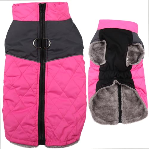 JoyDaog Warme Fleece Hundemäntel für große Hunde, D-Ringe wasserdichte Hundejacke für kalten Winter,Rosa XXL von JoyDaog