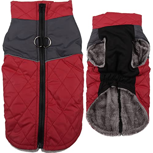 JoyDaog Warmer Fleece-Hundemantel für große Hunde, D-Ringe, wasserdichte Welpenjacke für den kalten Winter, Rot, Größe XXXL von JoyDaog