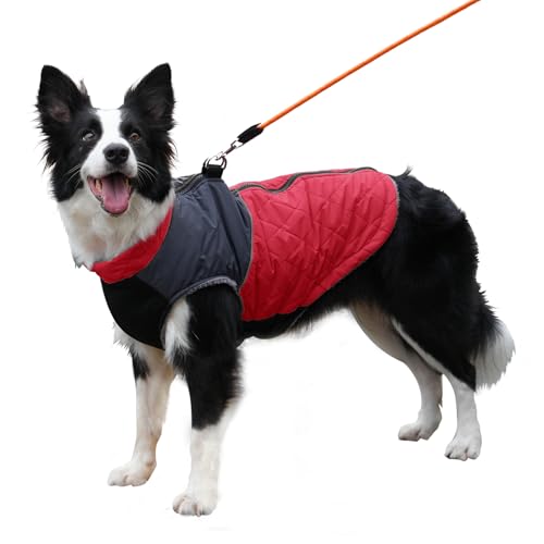 JoyDaog Warmer Fleece-Hundemantel für große Hunde, D-Ringe, wasserdichte Welpenjacke für kalten Winter, rot, XXL von JoyDaog