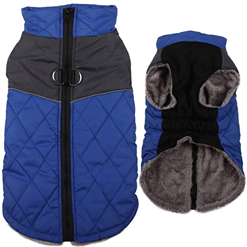 JoyDaog Warmer Fleece-Hundemantel für kleine Hunde, D-Ringe, wasserdichte Welpenjacke für den kalten Winter, Blau, Größe S von JoyDaog