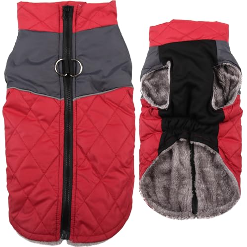 JoyDaog Warmer Fleece-Hundemantel für kleine Hunde, D-Ringe, wasserdichte Welpenjacke für kalten Winter, rot, M von JoyDaog