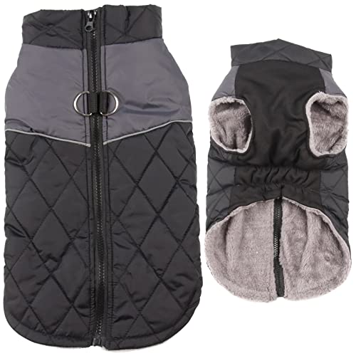 JoyDaog Warmer Fleece-Hundemantel für kleine Hunde, D-Ringe, wasserdichte Welpenjacke für den kalten Winter, Schwarz, Größe S von JoyDaog