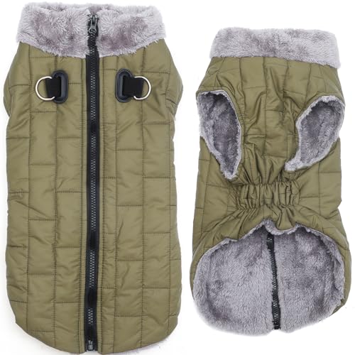 JoyDaog Warmer Fleece-Hundemantel mit strapazierfähigem Geschirr mit D-Ring, wasserdichte Hundejacke für große Hunde, Hundeweste für den kalten Winter, Grün, Größe XXL von JoyDaog