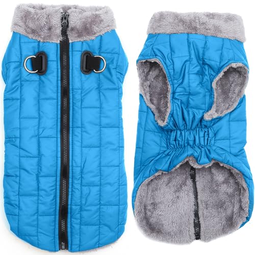 JoyDaog Warmer Fleece-Hundemantel mit strapazierfähigem Geschirr mit D-Ring, wasserdichte Hundejacke für große Hunde, Hundeweste für den kalten Winter, Hellblau, Größe XXXL von JoyDaog