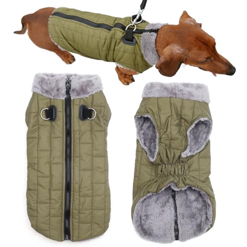 JoyDaog Warmer Fleece-Hundemantel mit strapazierfähigem Geschirr mit D-Ring, wasserdichte Hundejacke für mittelgroße Hunde, Hundeweste für den kalten Winter, Grün, Größe L von JoyDaog