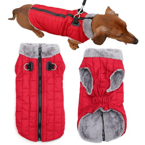 JoyDaog Warmer Fleece-Hundemantel mit strapazierfähigem Geschirr mit D-Ring, wasserdichte Hundejacke für mittelgroße Hunde, Hundeweste für den kalten Winter, Rot, Größe L von JoyDaog