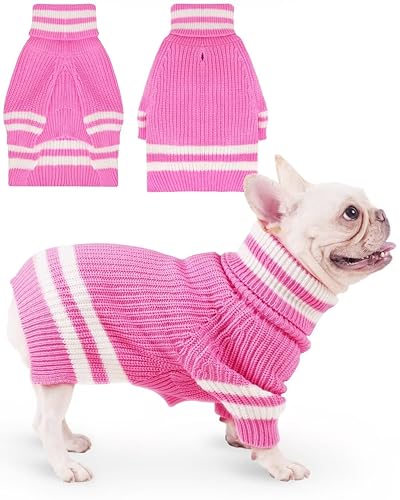 JOYAHOO Hundepullover, Hund Gestreifte Pullover für kleine mittelgroße Hunde, warmes Hunde-Sweatshirt Hund Weihnachtspullover Rollkragen Strickpullover Hund Winterkleidung für Französische Bulldogge, von Joyahoo