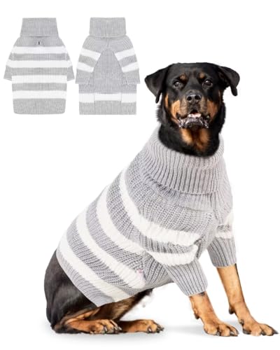 JOYAHOO Hundepullover, Winter Hundepullover für kleine mittelgroße Hunde, klassisches gestreiftes Welpen-Sweatshirt Rollkragenpullover Kleidung Haustieroutfit für Französische Bulldogge, Mops Grau XXL von Joyahoo