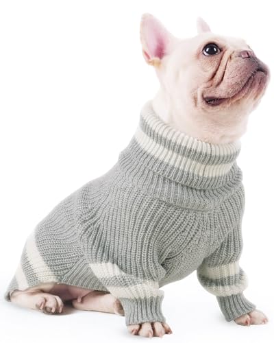 JOYAHOO Kleiner Hundepullover, gestreifte Pullover für kleine mittelgroße Hunde, Winter warmer Haustierpullover für den Urlaub, Hund Rollkragen Strickpullover Sweater für Französische Bulldogge, Mops, von Joyahoo