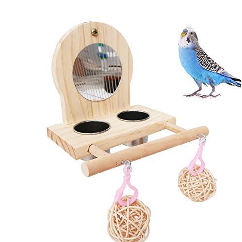 Joyeee Vogelspiegel für Käfig, 2 Stück Edelstahl-Vogelfutter- und Bewässerungszubehör, Vogelstange und Vogeltrainingsspielzeug, kleine Rattan-Bälle für Wellensittiche, Sittiche, Lovebirds von Joyeee