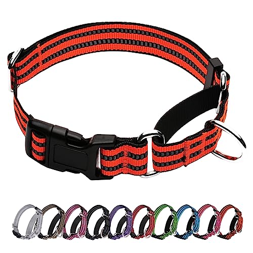 JOYEEIIOO Martingale Hundehalsband, verstellbares reflektierendes Nylon-Halsband mit Schnellverschluss-Schnalle (Hellorange, klein) von Joyeeiioo