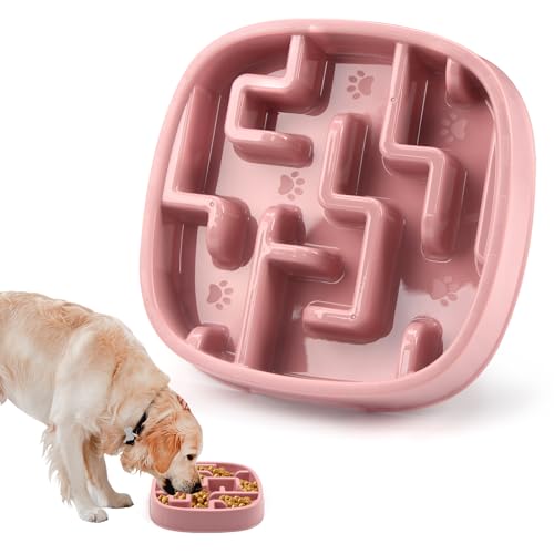 Joyfia Langsame Feeder Fressnäpfe für Hunde, Puzzle Essschale für Trocken, Nass und Rohfutter, Verhindert Überfressen, Welpentraining, Maze Hundenapf für Klein Mittel Rassen Katzen Haustiere (Rosa) von Joyfia