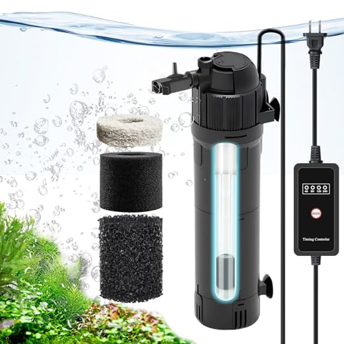 Joygain Aquarium-Tauchfilter: U-V-Funktion mit Timer, sauberes grünes Wasser, 6-in-1 mit Ammoniak-Reduziermedien, 200 GPH für 20-120 Gallonen Tank von Joygain