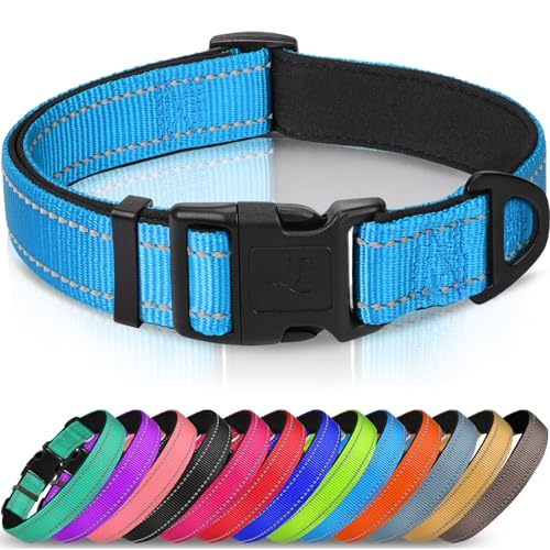 Joytale Halsband Hund, Gepolstertes Hundehalsband Breit aus Neopren Nylon Hundehalsband Verstellbar für Große Hunde, Weich und Reflektierend Hundehalsbänder, L, Blau von Joytale