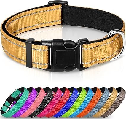 Joytale Halsband Hund, Gepolstertes Hundehalsband Breit aus Neopren Nylon Hundehalsband Verstellbar für Große Hunde, Weich und Reflektierend Hundehalsbänder, L, Braun von Joytale