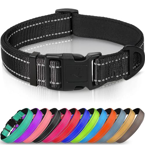 Joytale Halsband Hund, Gepolstertes Hundehalsband Breit aus Neopren Nylon Hundehalsband Verstellbar für Große Hunde, Weich und Reflektierend Hundehalsbänder, L, Schwarz von Joytale