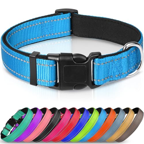 Joytale Halsband Hund, Gepolstertes Hundehalsband Breit aus Neopren Nylon Hundehalsband Verstellbar für Mittelgroße Hunde, Weich und Reflektierend Hundehalsbänder, M, Blau von Joytale