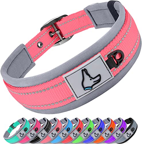 Joytale Hundehalsband, Weich Gepolstert Neopren Halsbänder für Extra Große Hunde, Nylon Reflektierend Breit Halsband Hund, Pink von Joytale