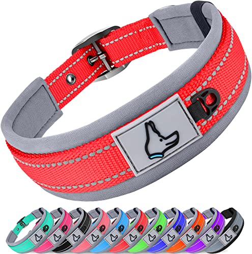 Joytale Halsband Hund, Weich Hundehalsband Gepolstert Neopren Hunde Halsband für Extra Große Hunde, Nylon Reflektierend Breit Halsbänder, Rot von Joytale