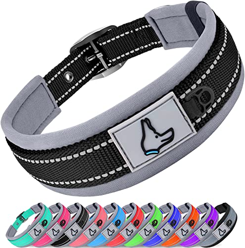 Joytale Hundehalsband, Weich Gepolstert Neopren Halsbänder für Extra Große Hunde, Nylon Reflektierend Breit Halsband Hund, Schwarz von Joytale