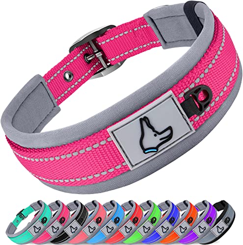 Joytale Hundehalsband, Weich Gepolstert Neopren Halsbänder für Mittlere Hunde, Nylon Reflektierend Breit Halsband Hund, Leuchtend Rosa von Joytale