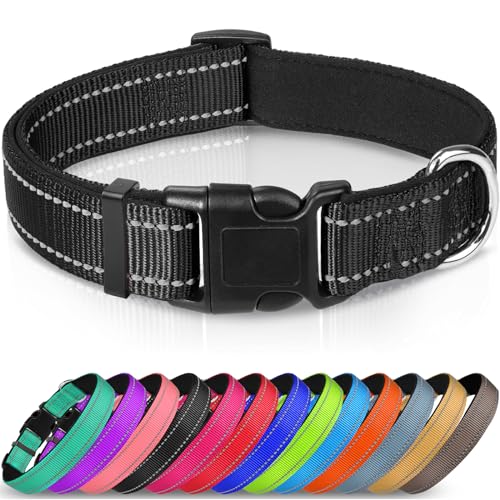 Joytale Halsband Hund, Gepolstertes Hundehalsband Breit aus Neopren Nylon Hundehalsband Verstellbar für Große Hunde, Weich und Reflektierend Hundehalsbänder, XL, Schwarz von Joytale