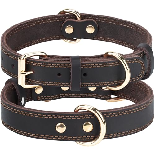 Joytale Hundehalsband Leder, Halsband aus Leder für Große Hunde, Weiches Echtleder Hundehalsband Langlebig und Verstellbar, Braun, XL von Joytale