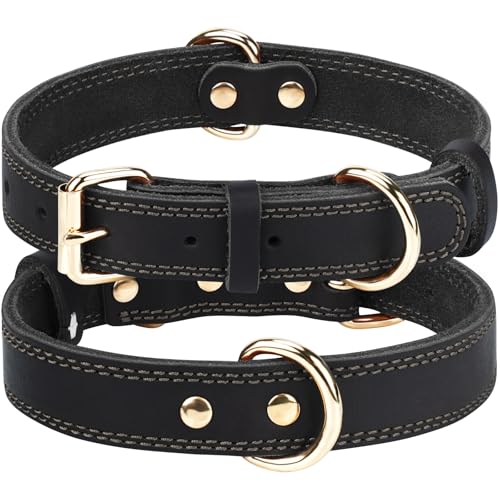 Joytale Hundehalsband Leder, Halsband aus Leder für Große Hunde, Weiches Echtleder Hundehalsband Langlebig und Verstellbar, Schwarz, L von Joytale