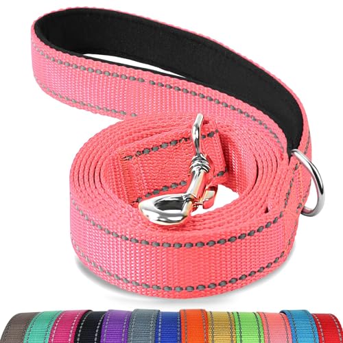 Joytale Hundeleine, 1.8/1.5/1.2m Reflektierende Leine aus Nylon mit Gepolstertem Griff für Große Mittel Hunde, 1.2m × 2.5cm, Rosa von Joytale