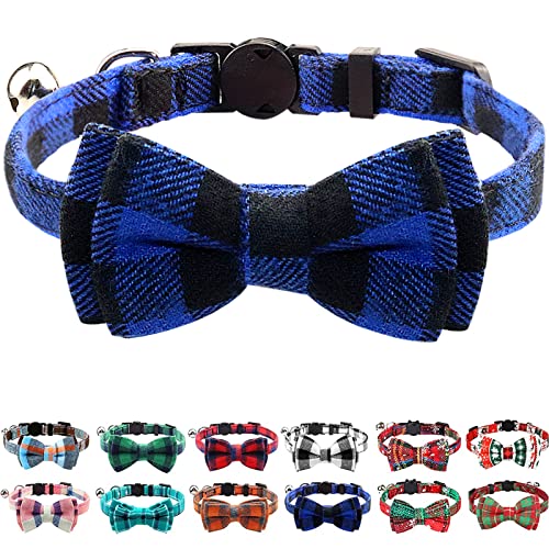 Joytale Katzenhalsband mit Sicherheitsverschluss und Glöckchen, Süß Katzenhalsbänder mit Schleifchen, Verstellbar Halsbandes für Katze und Kitten, 1 Pack, Blau von Joytale